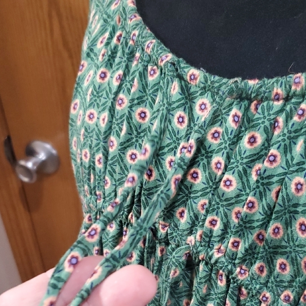 Anthropologie Green Patterned Lightweight Bishop Sleeve Dress - Picture 9 of 10